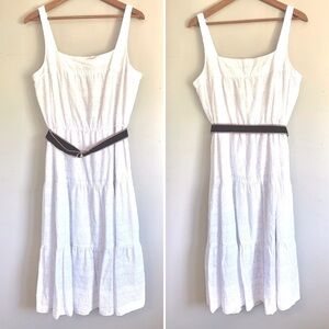 Tommy HILFIGER NWT White eyelet Sleeveless Tea-Length Sheath Belted summer Dress